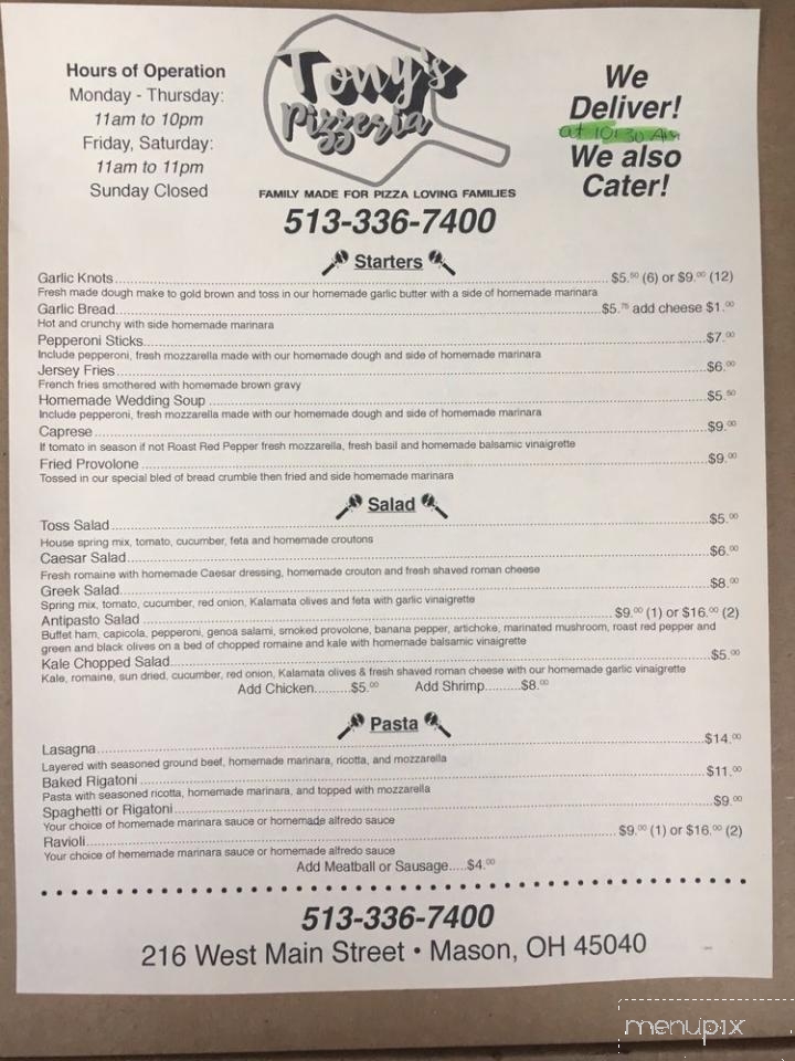 Tony's Pizzeria - Mason, OH menu_pic
