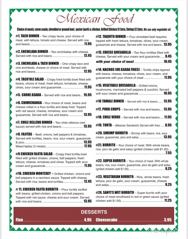Santi's Mexican Grill and Banquet - Newman, CA menu_pic