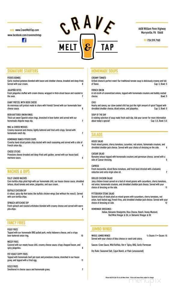 Crave Melt & Tap - Murrysville, PA menu_pic