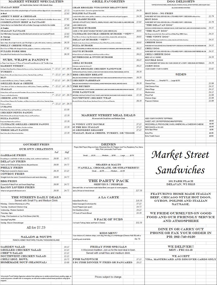 Market Street Sandwiches - Delavan, WI menu_pic