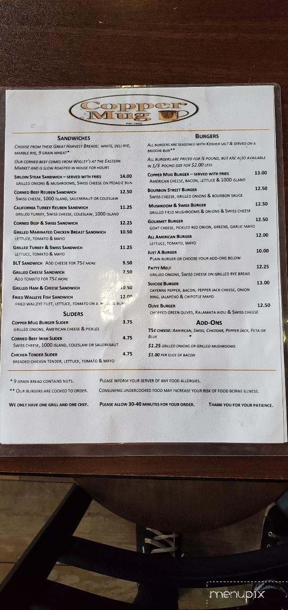 Copper Mug - Walled Lake, MI menu_pic