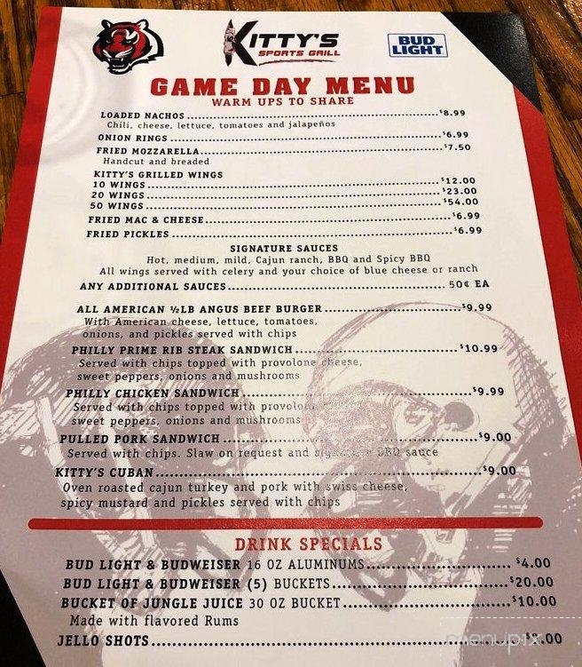 Kitty's Sports Grill - Cincinnati, OH menu_pic