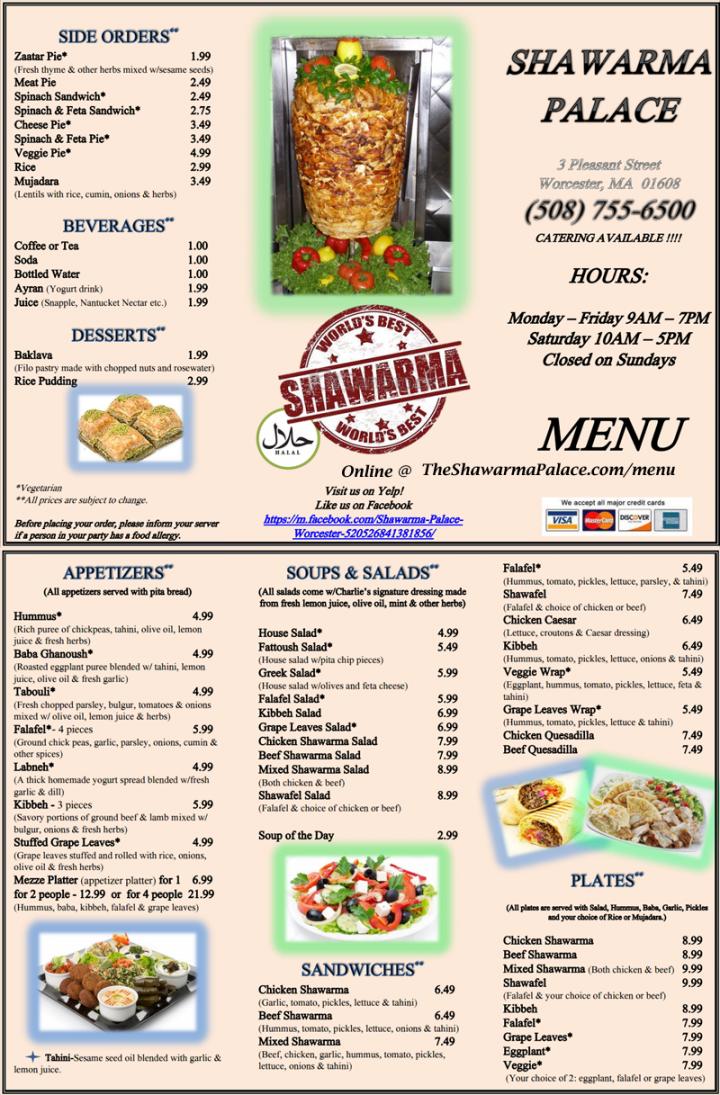 Shawarma Palace - Worcester, MA menu_pic