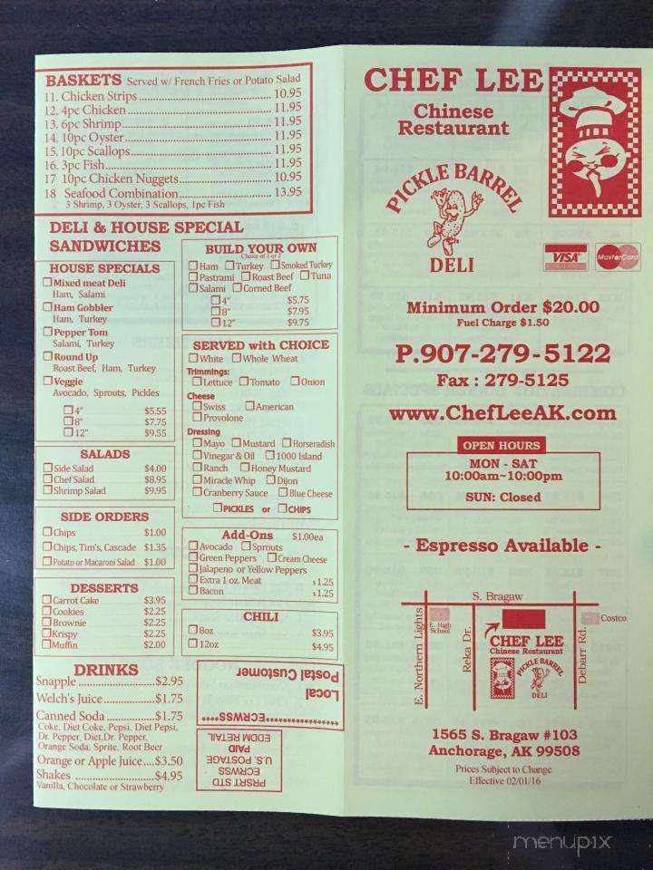 Chef Lee's & Pickle Barrel - Anchorage, AK menu_pic
