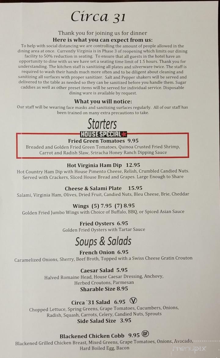 Circa '31 - Luray, VA menu_pic