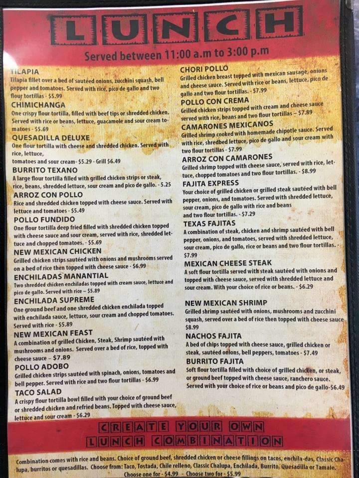 Manantial Mexican Grill - Cherryville, NC menu_pic