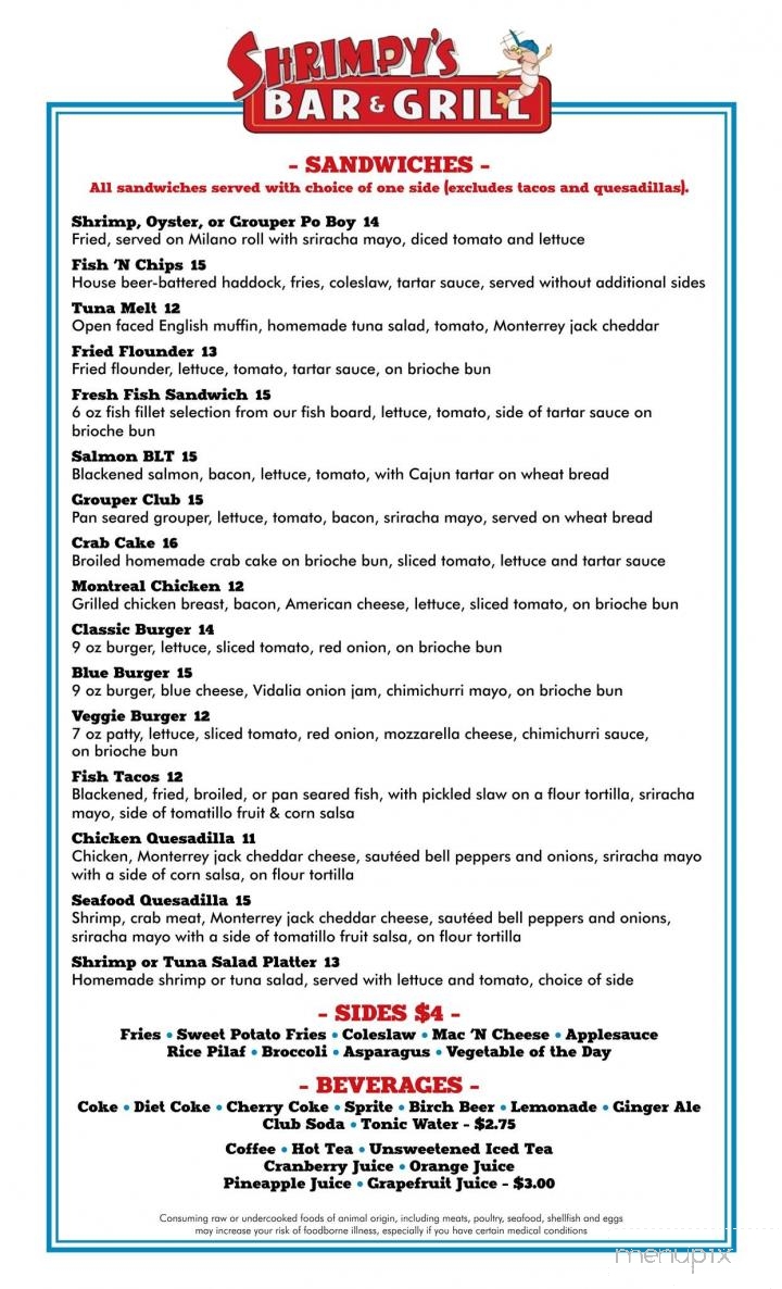 Shrimpy's Bar & Grill - Rehoboth Beach, DE menu_pic