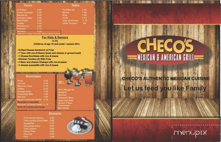 Checo's Mexican & American Grill - San Antonio, TX menu_pic