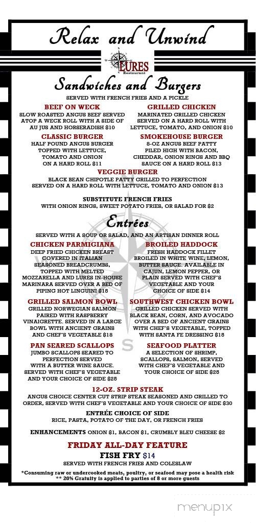 Lures Restaurant and Bar - Kendall, NY menu_pic
