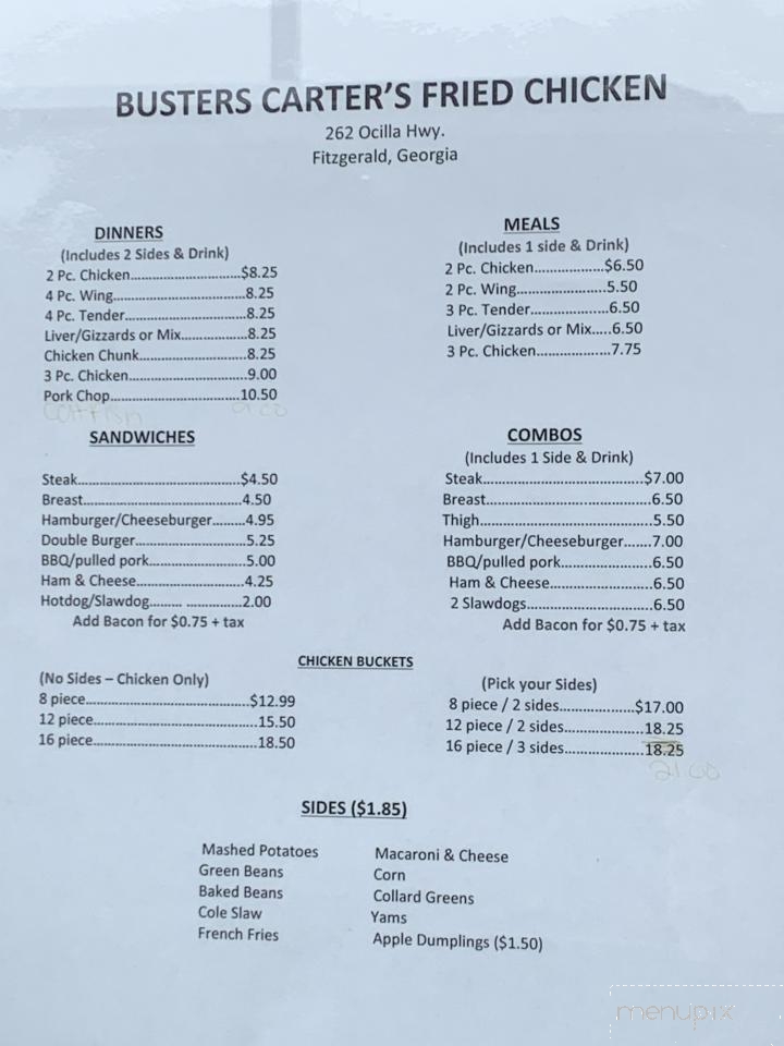 Carter's Fried Chicken - Fitzgerald, GA menu_pic