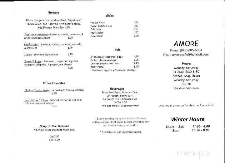 Amore Cafe - Lake Toxaway, NC menu_pic