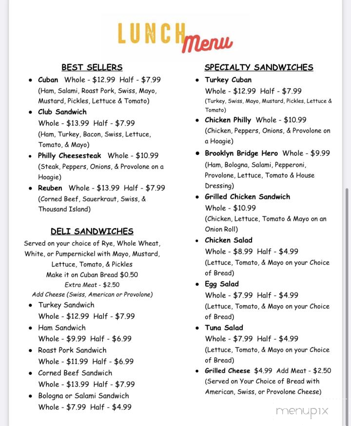 Brooklyn Bridge Deli - Plant City, FL menu_pic