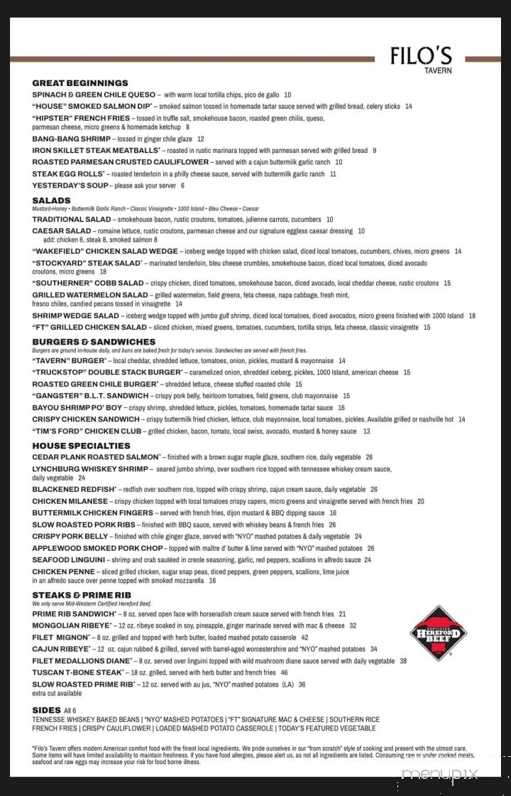 Filos Tavern - Winchester, TN menu_pic