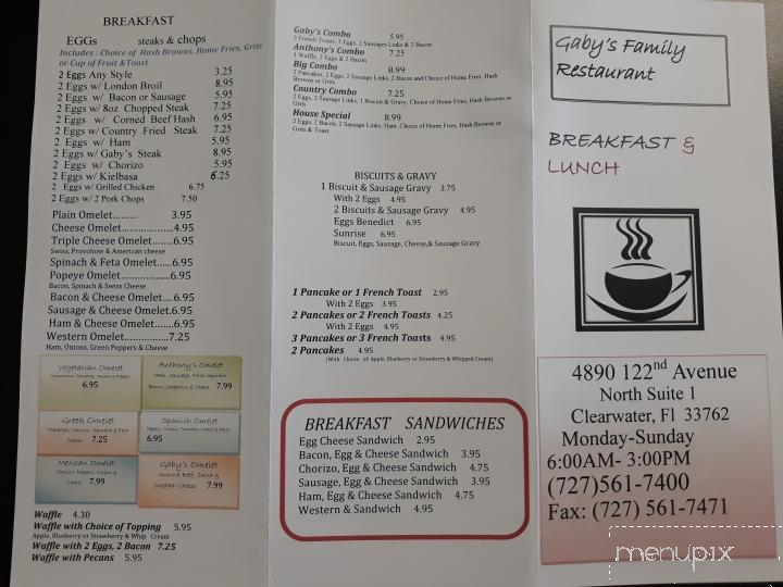 Gaby's Family Restaurant - Clearwater, FL menu_pic
