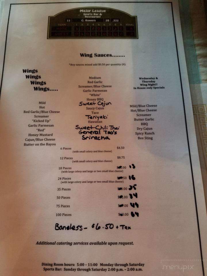 Major League Sports Bar - Sugar Notch, PA menu_pic
