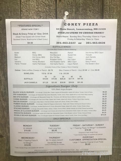 Coney Pizza - Lonaconing, MD menu_pic