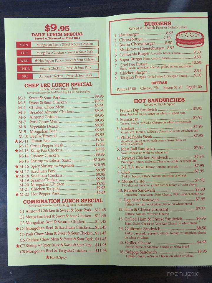 Menu of Chef Lee's & Pickle Barrel in Anchorage, AK 99508