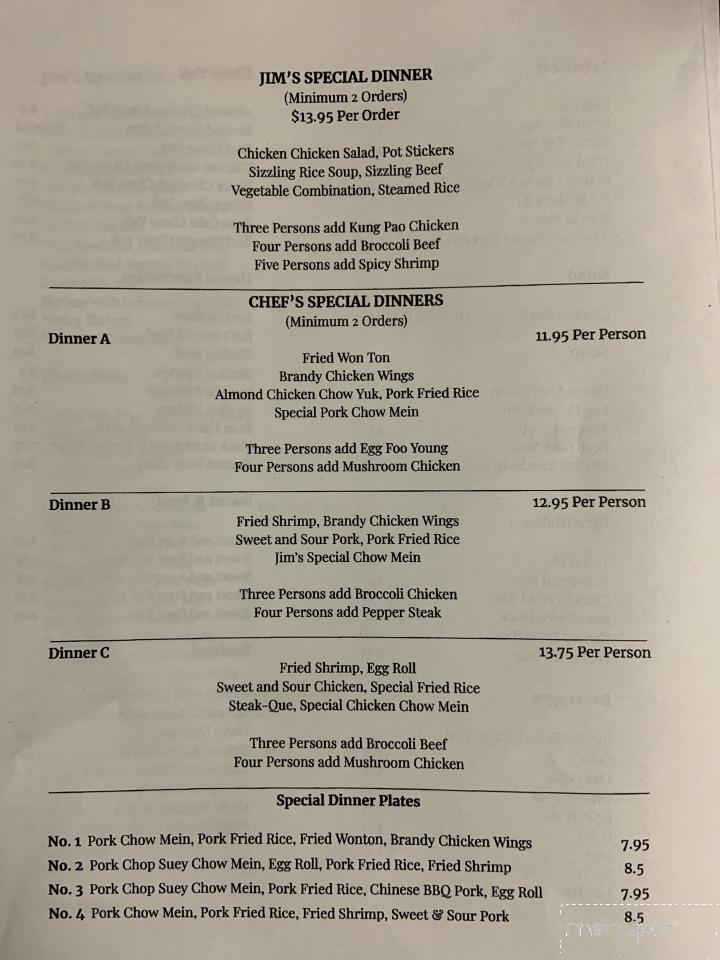 Jim Restaurant - Fresno, CA menu_pic