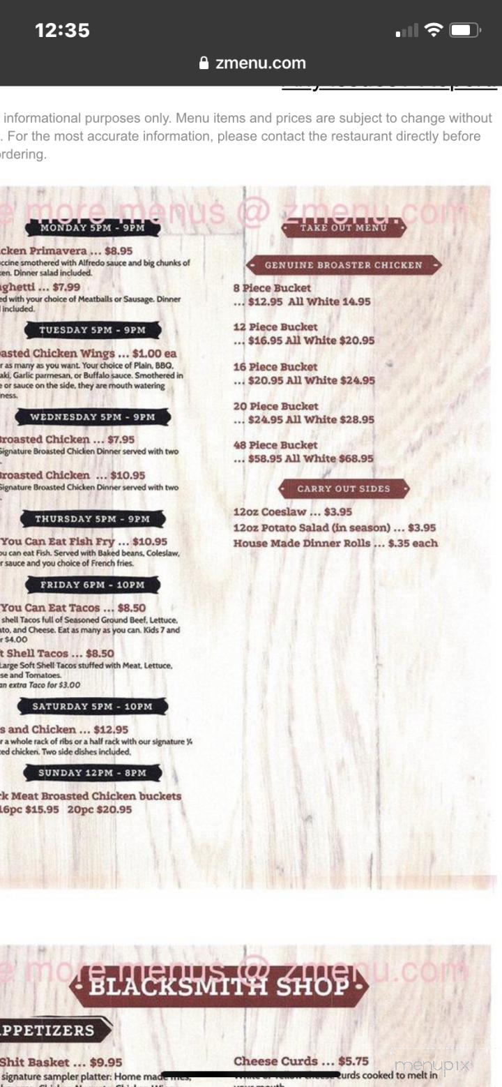 Blacksmith Shoppe Restaurant - Rolling Prairie, IN menu_pic