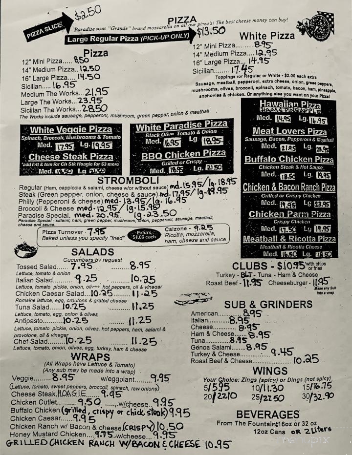 Paradise Pizza & Pasta - Bellmawr, NJ menu_pic