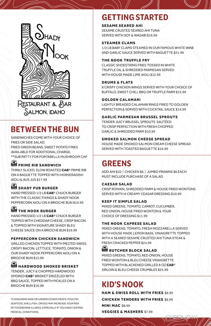 Shady Nook Restaurant & Lounge - Salmon, ID menu_pic