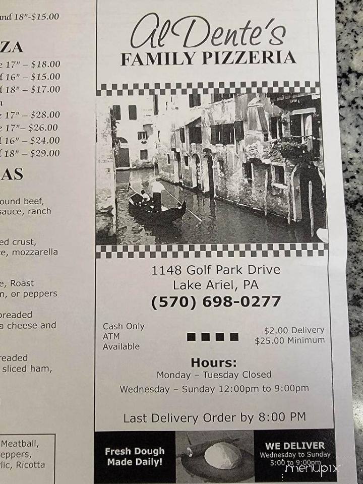 Al Dentes Pizzaria - Lake Ariel, PA menu_pic