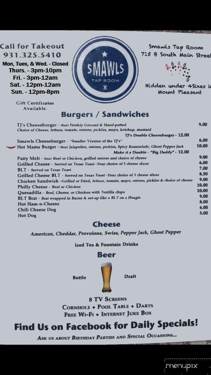 Smawls Taproom - Mt Pleasant, TN menu_pic