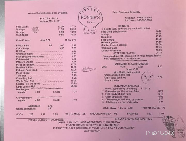 Ronnie's - Auburn, MA menu_pic