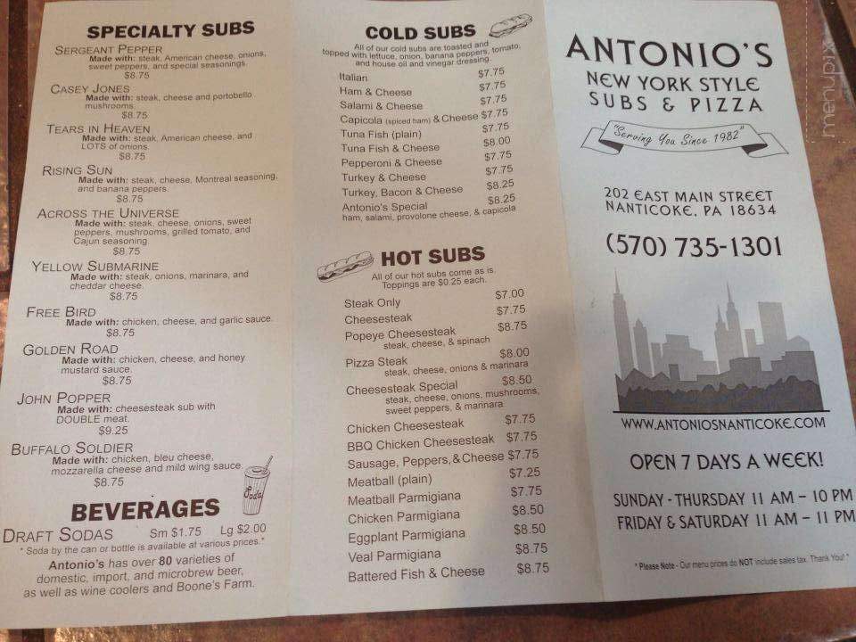 Antonio's Pizza - Nanticoke, PA menu_pic