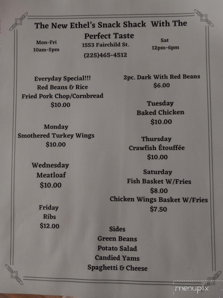 Ethel's Snack Shack - Baton Rouge, LA menu_pic