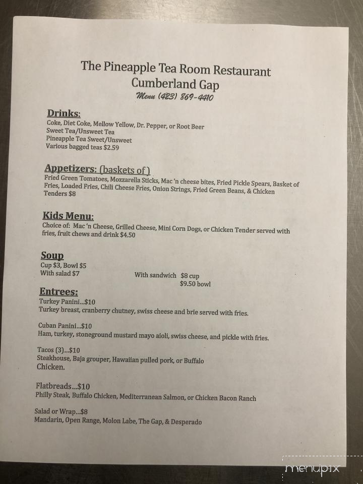 The Pineapple Tea Room - Cumberland Gap, TN menu_pic