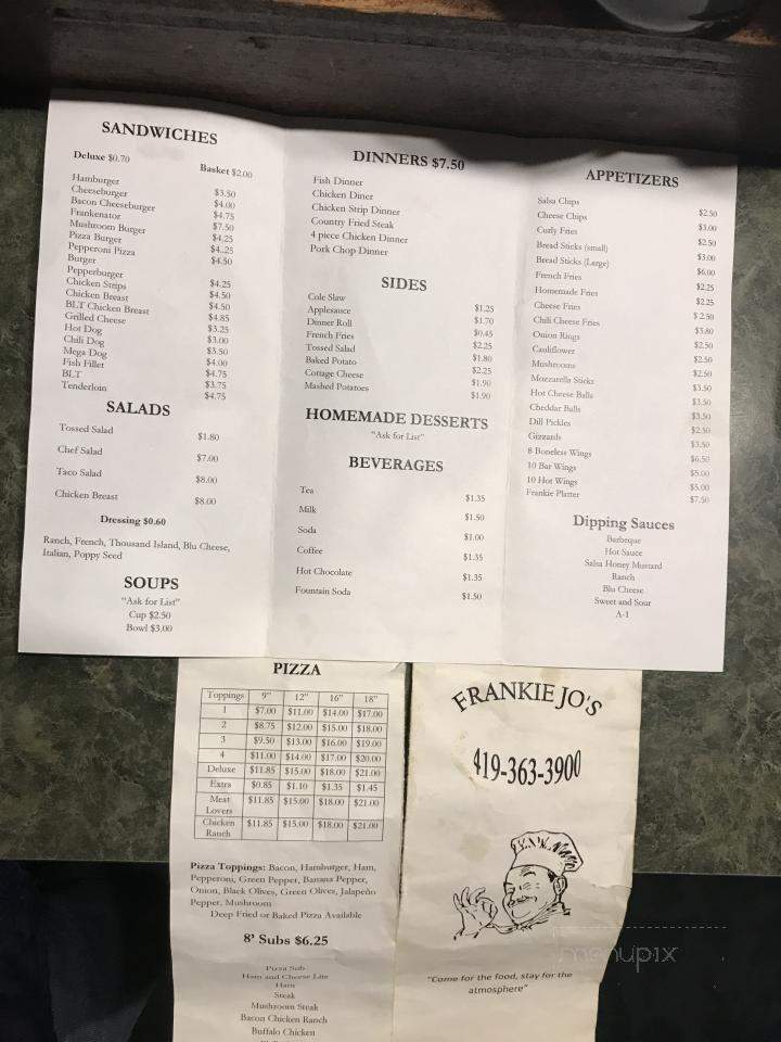 Frankie Jo's - Rockford, OH menu_pic