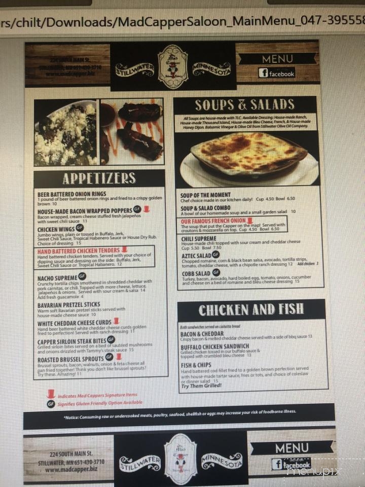 Mad Capper Saloon & Eatery - Stillwater, MN menu_pic