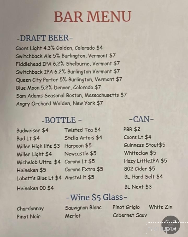 Wilmington Village Pub - Wilmington, VT menu_pic