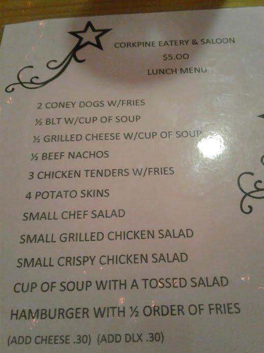 Cork Pine Eatery & Saloon - Vassar, MI menu_pic