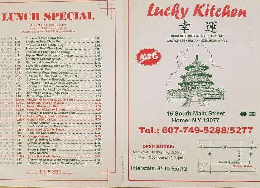 Menu Of Lucky Kitchen In Homer Ny 13077