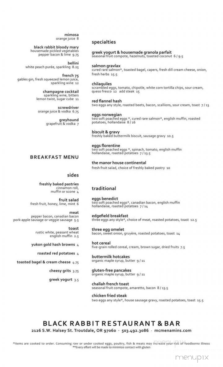 Black Rabbit Restaurant & Bar - Troutdale, OR menu_pic
