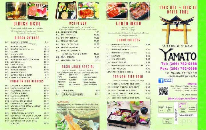 Yamato Steak House Of Japan - Jacksonville, AL menu_pic