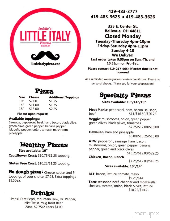 Emielio's Little Italy Pizza & Pasta - Bellevue, OH