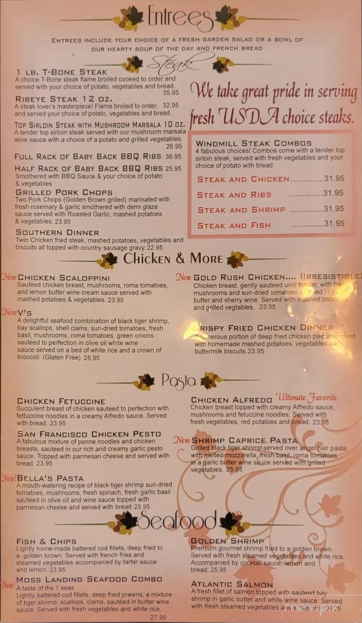 Windmill Restaurant - Soledad, CA menu_pic