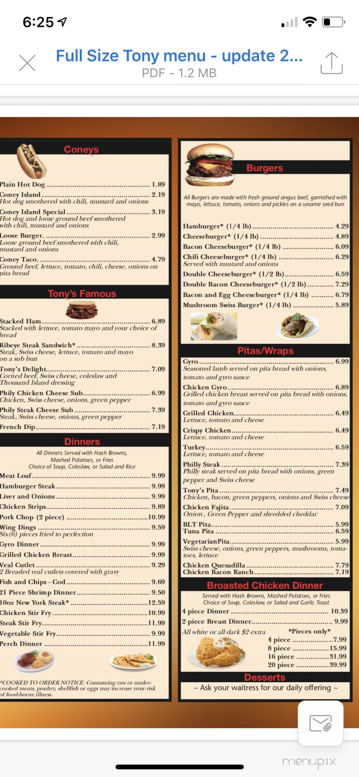 Tony's Coney Island & Grill - Huron Charter Township, MI menu_pic
