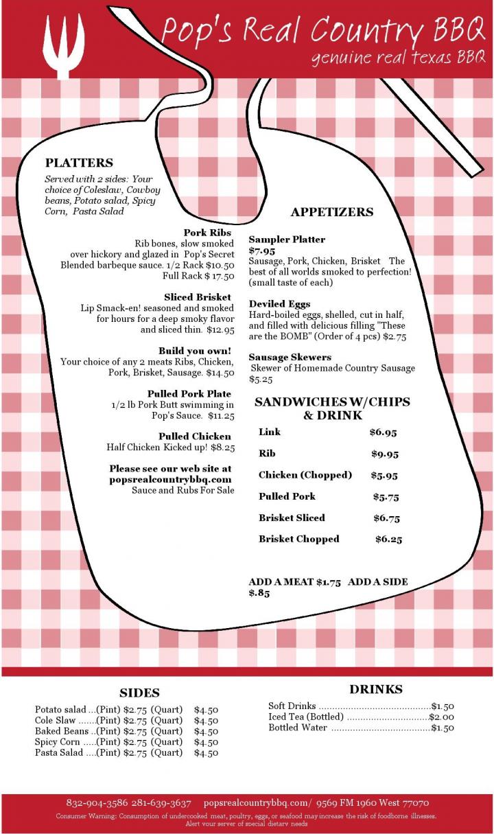 Pop's Real Country BBQ - Houston, TX menu_pic