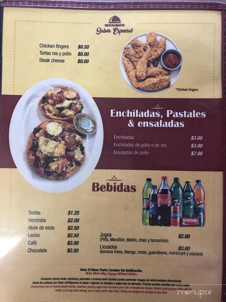 Restaurante Sabor Especial - Chelsea, MA menu_pic
