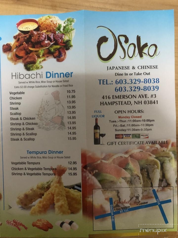 Osaka Hibachi & Chinese Restaurant - Hampstead, NH menu_pic