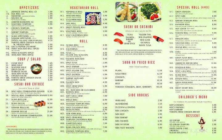Yamato Steak House Of Japan - Jacksonville, AL menu_pic