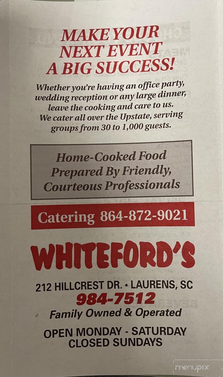 Whiteford's Giant Burger - Laurens, SC menu_pic