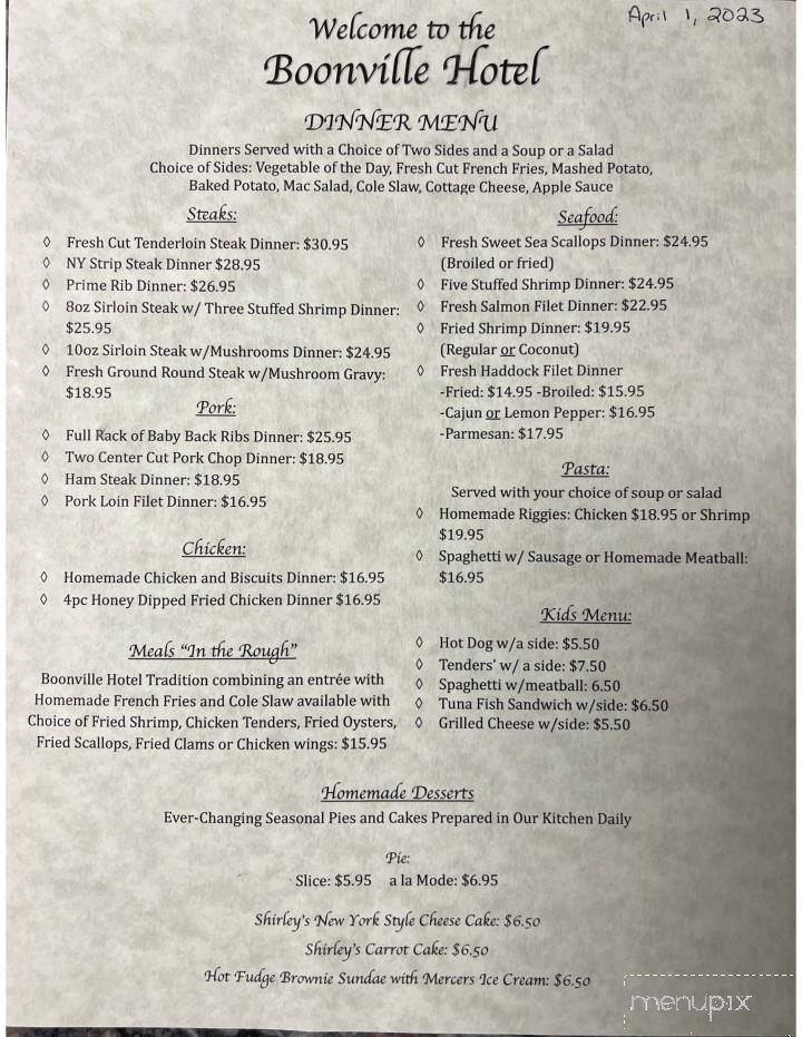Boonville Hotel - Boonville, NY menu_pic