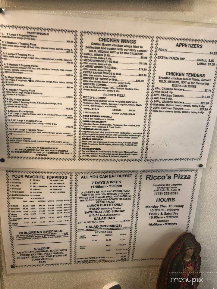 Ricco's Pizza - Reno, NV menu_pic