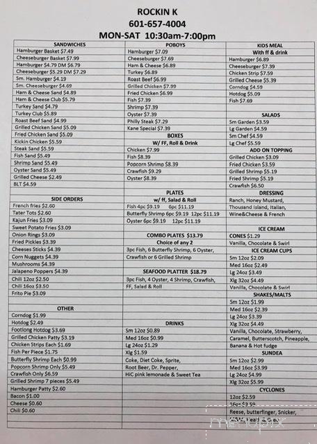 Rockin K Drive In - Liberty, MS menu_pic