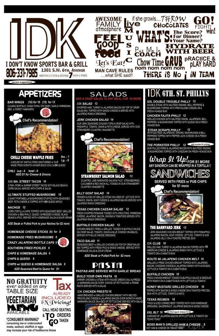 IDK Sports Bar and Grill - Amarillo, TX menu_pic